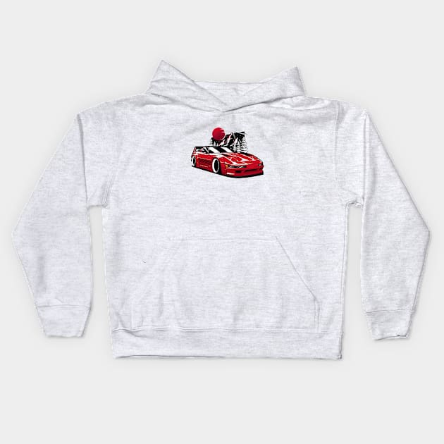 Red Corvette C4 Mountains Kids Hoodie by KaroCars